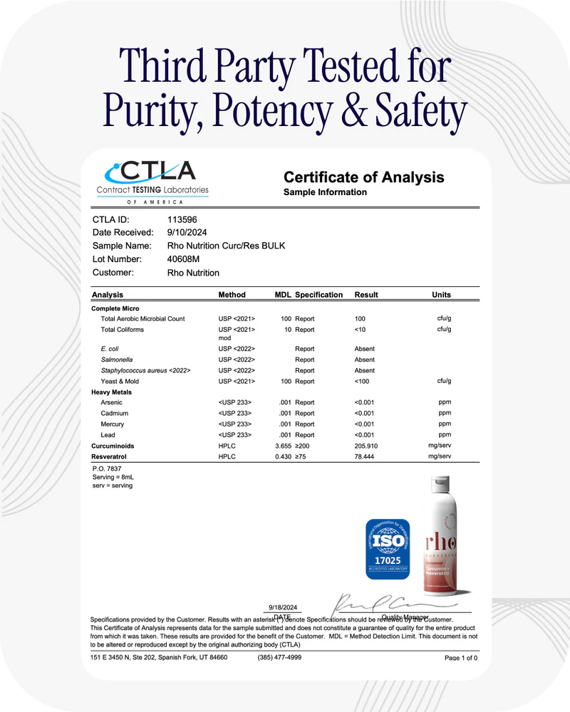 Rho Nutrition Liposomal Curcumin + Resveratrol (1 Pack) – Ultra High Absorption Liquid Curcumin Supplement – Promotes Joint Comfort, Mobility, Cellular Health and Overall Well-Being
