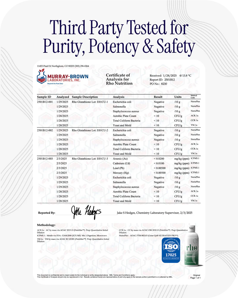 Rho Nutrition Liposomal Glutathione - Ultra High Absorption Liquid Glutathione Supplement - Supports Natural Detoxification, Immune System, Skin Health, Mental Clarity & Overall Well-Being
